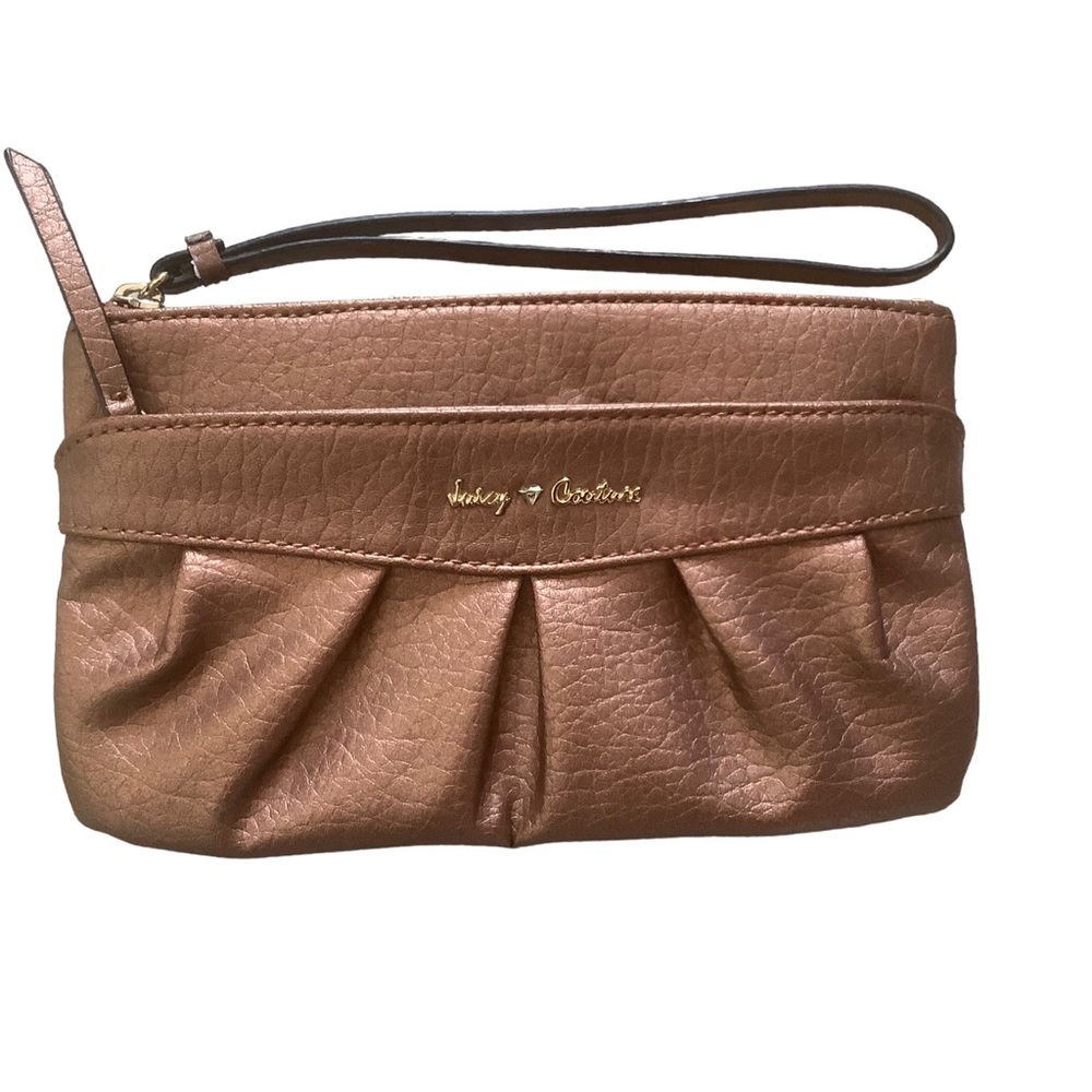 Juicy couture mini purse bag clutch wristlet gold pvc faux leather embosssed